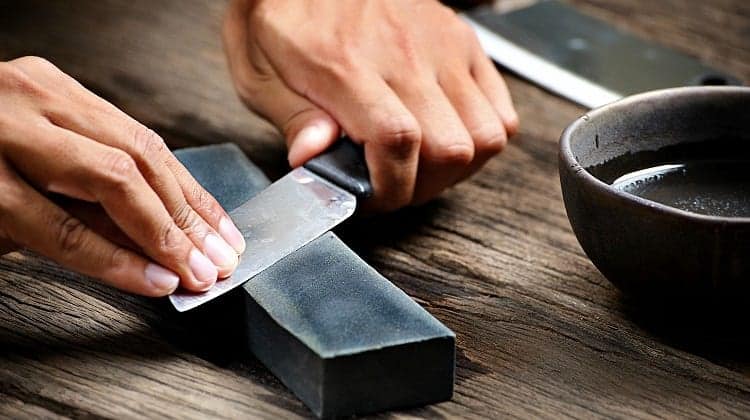 Sharpening Outdoor Knife With Whetstone