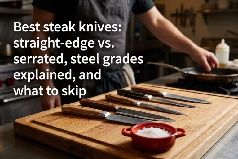 Professional header image for list-based article: Best steak knives: straight-edge vs. serrated, steel grad...