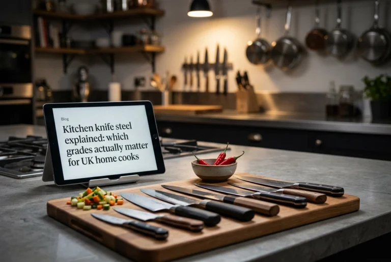 Steel Snob — Expert Knife Reviews & Steel Guides 5 Professional header image for educational tutorial: Kitchen knife steel explained: which grades actually matt...
