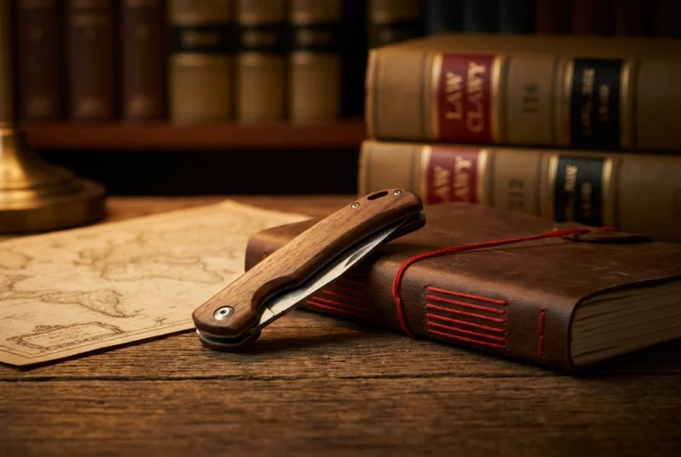 Professional header image for educational tutorial: Is It Legal to Carry a Pocket Knife in the UK? The Plain-...